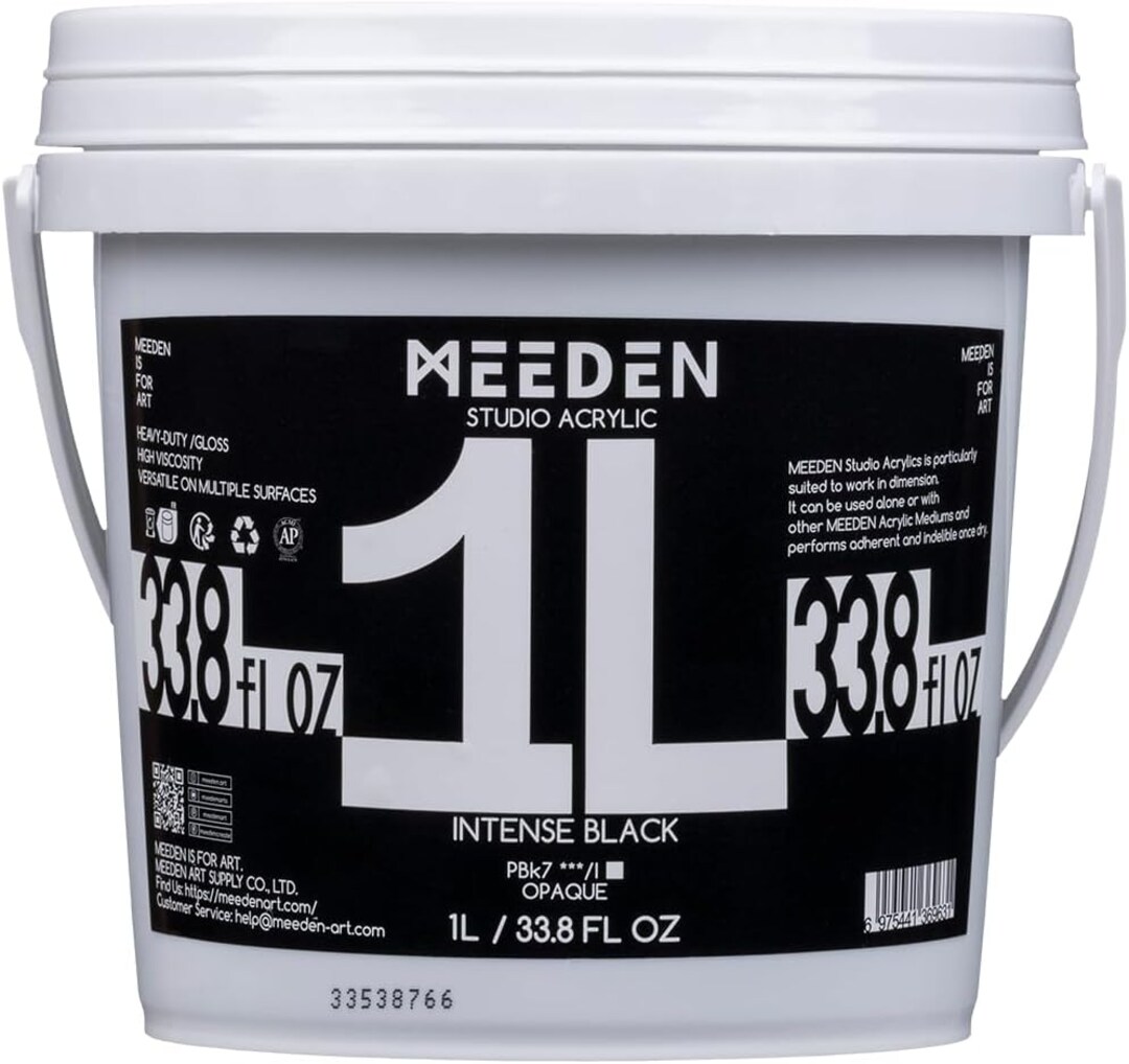 MEEDEN Intense Black Acrylic Paint, Heavy Body, Gloss Finish, Extra-Large 1 L /33.8 oz Non-Toxic Rich Pigments, Studio Professional Artist Acrylic Paint for Adults on Canvas,Wall,Wood,Stone Painting